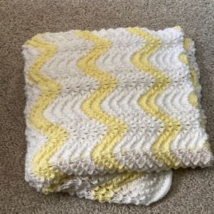 Vintage Handmade Crochet Yellow and White Baby Blanket